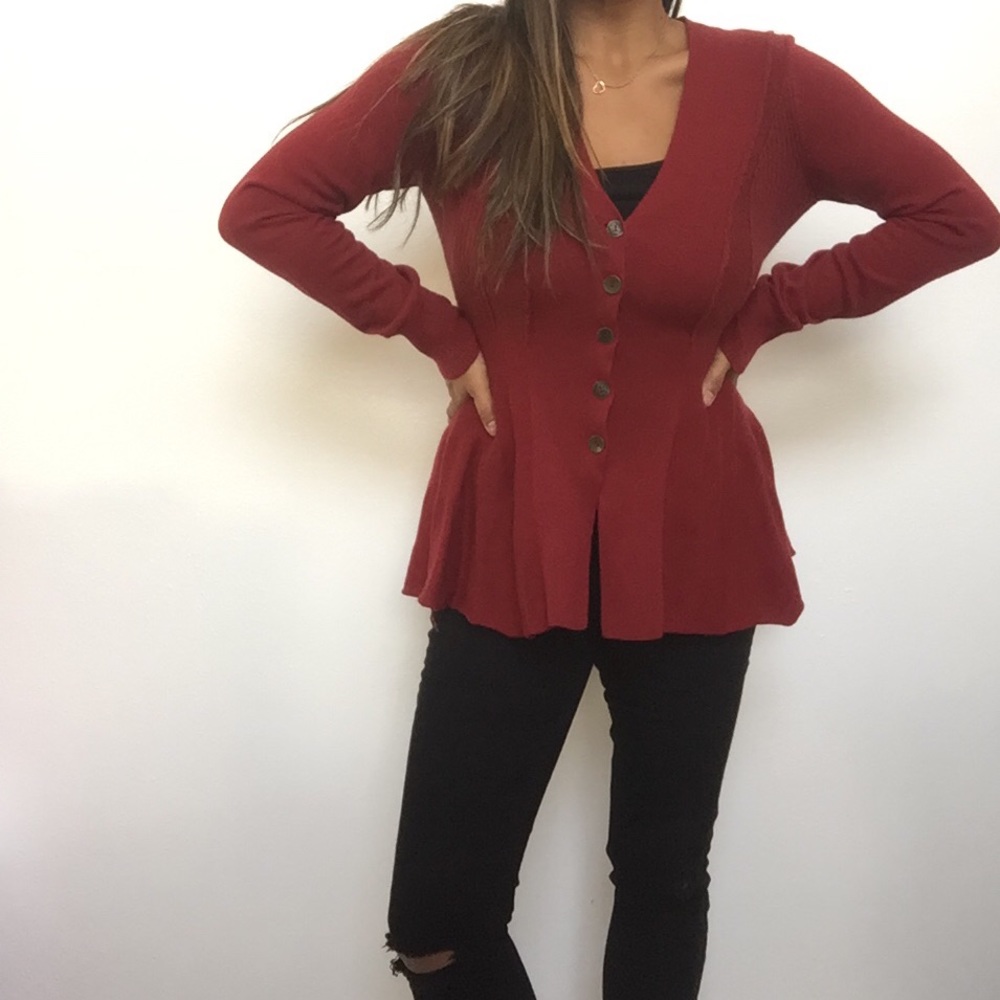 Free people Christmas red cotton stretch jacket